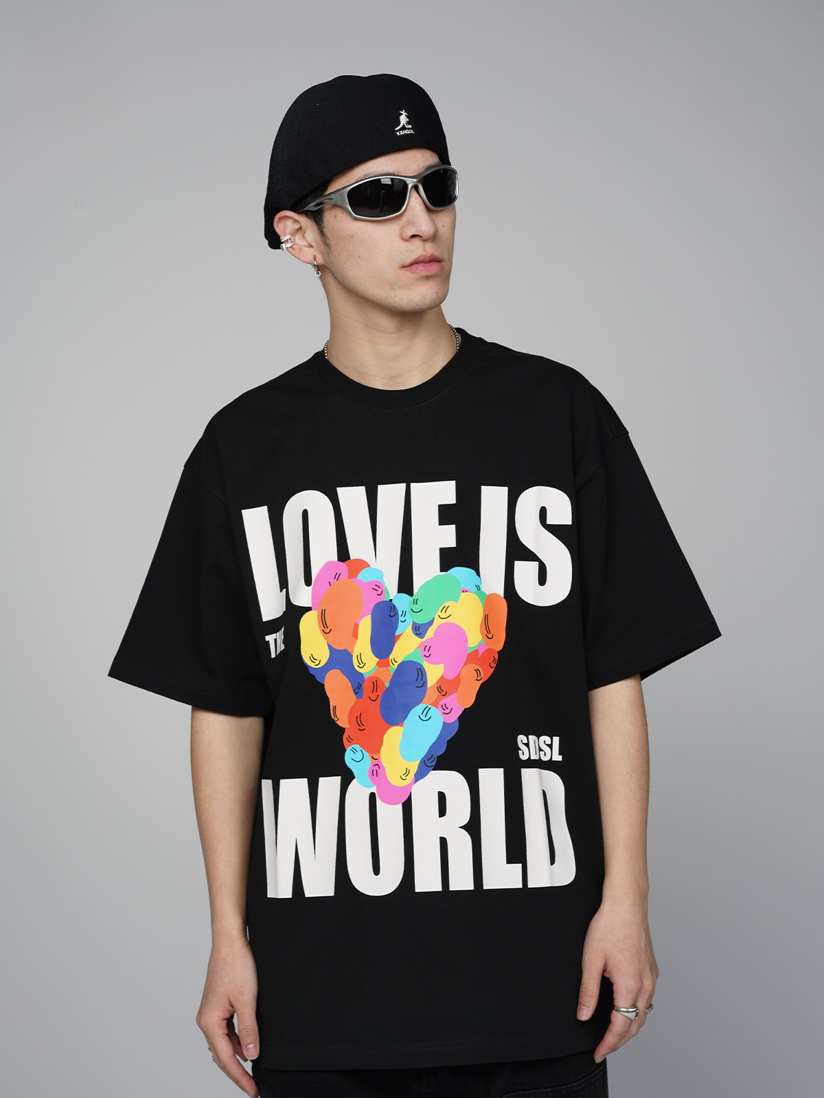 sdsl圆领纯棉发泡趣味印花短袖爱心美式潮流t恤