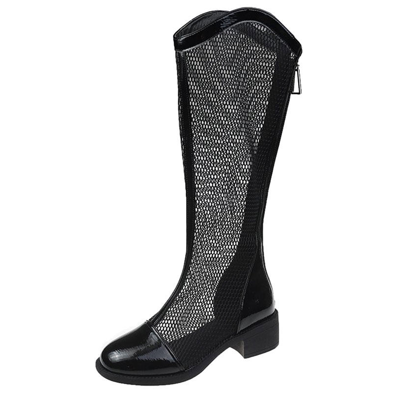 网靴子女夏季2022年新款网纱长靴镂空平底罗马时装靴