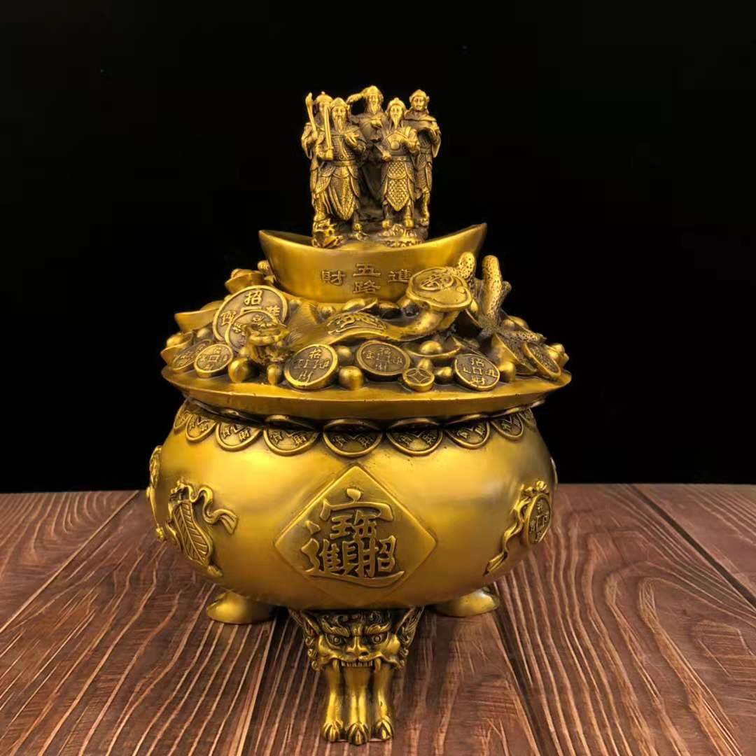 大号礼品家居—纯铜聚宝盆摆件象山三脚转运存钱客厅桌面装—饰品