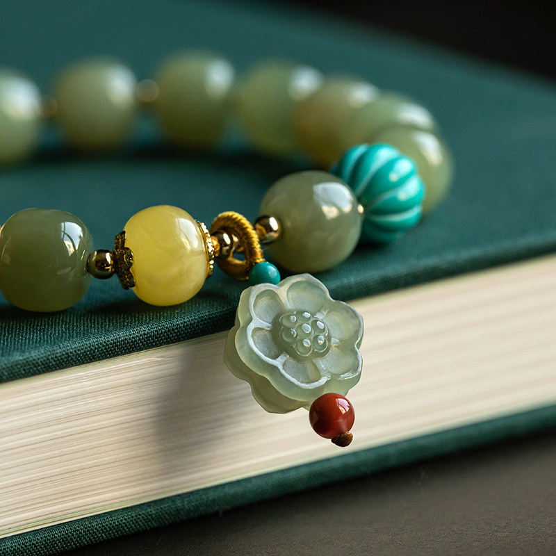 手链珠子串珠玉石碧玉多宝青玉平安喜乐和田天然手链