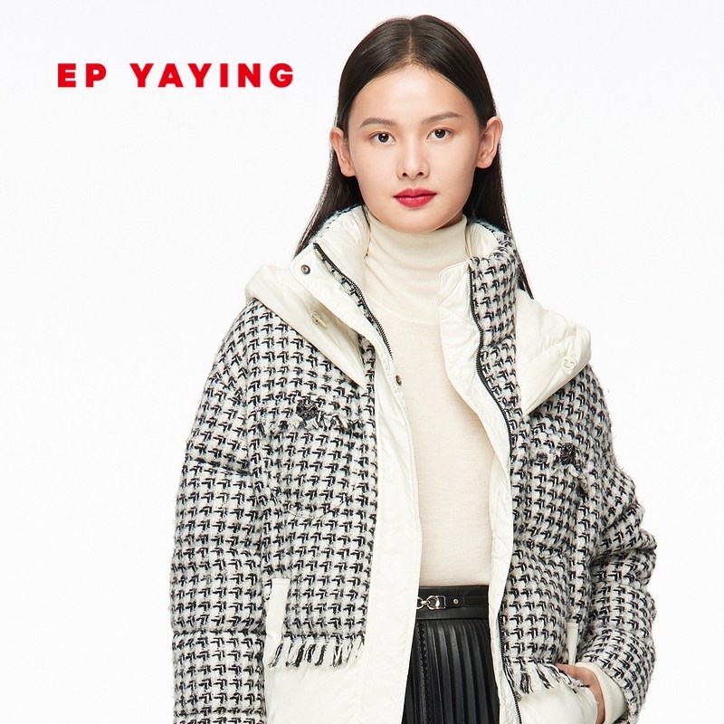 epyaying雅莹女装小香风羊毛花呢白鸭绒羽绒服2021秋冬新y110a