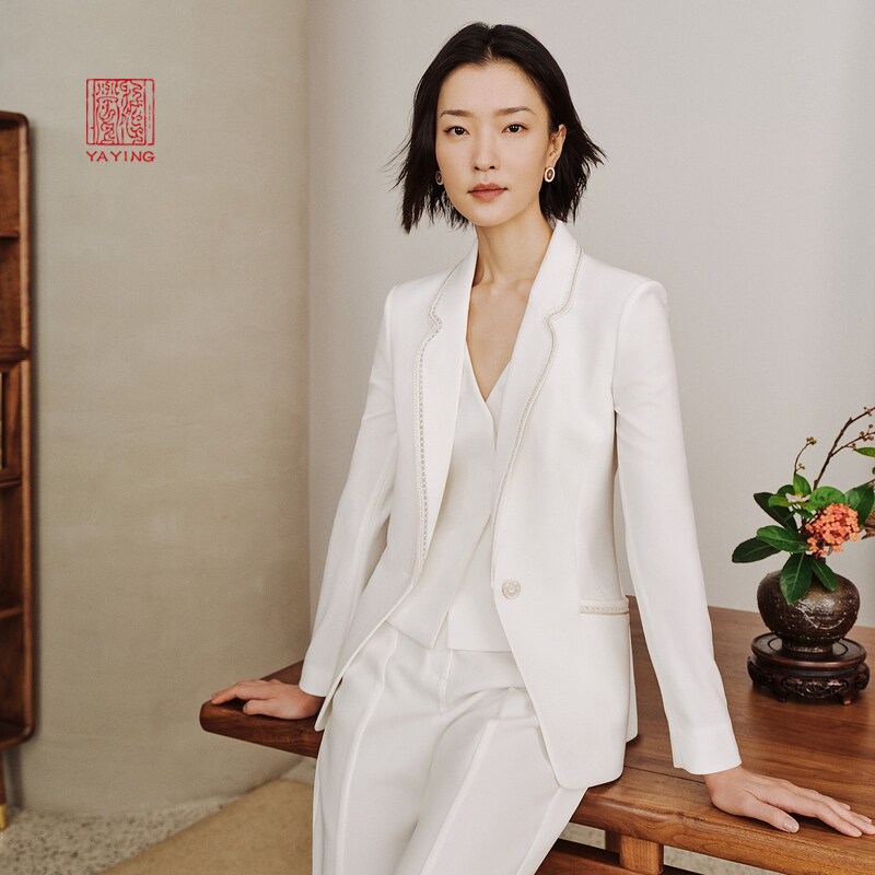 杜鹃同款ep雅莹高端系列醋酸白色西装2022西装