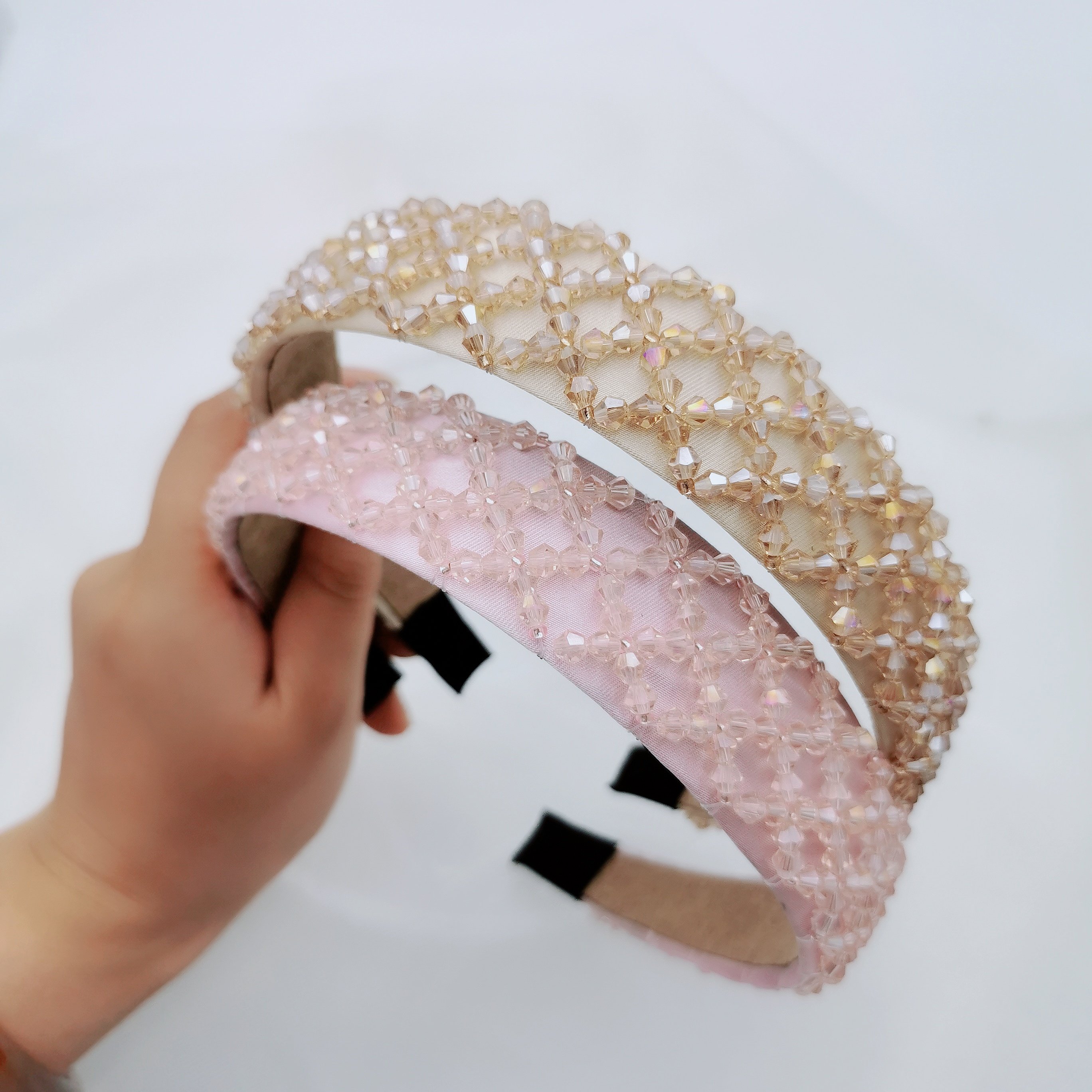 宽边复古防滑压发水钻发箍白发水晶发卡手工发饰