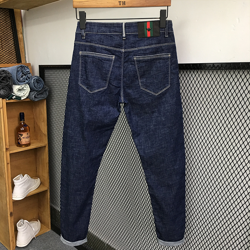 超薄牛仔裤男夏季纯色牛仔长裤潮流百搭高弹力休闲修身冰丝小脚裤