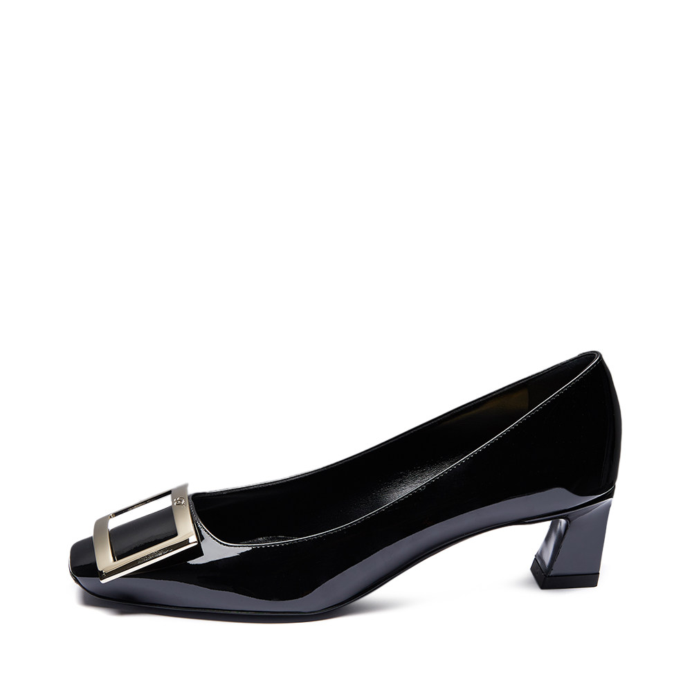 rogervivier/rv 女士多色漆皮金属方扣单鞋皮鞋中跟鞋