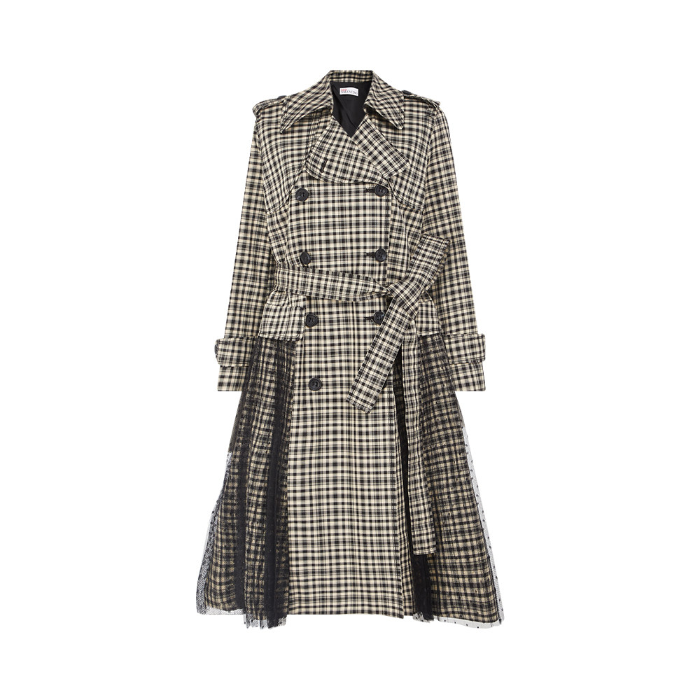 redvalentino黑白格双排扣女士风衣外套大衣