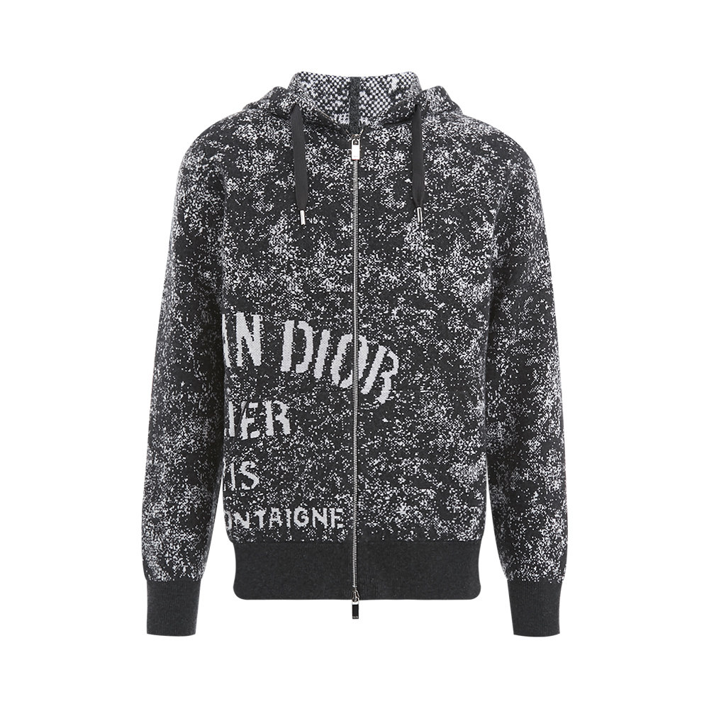 diorhomme深灰色白色纯羊羊毛字母刺绣百搭男式卫衣