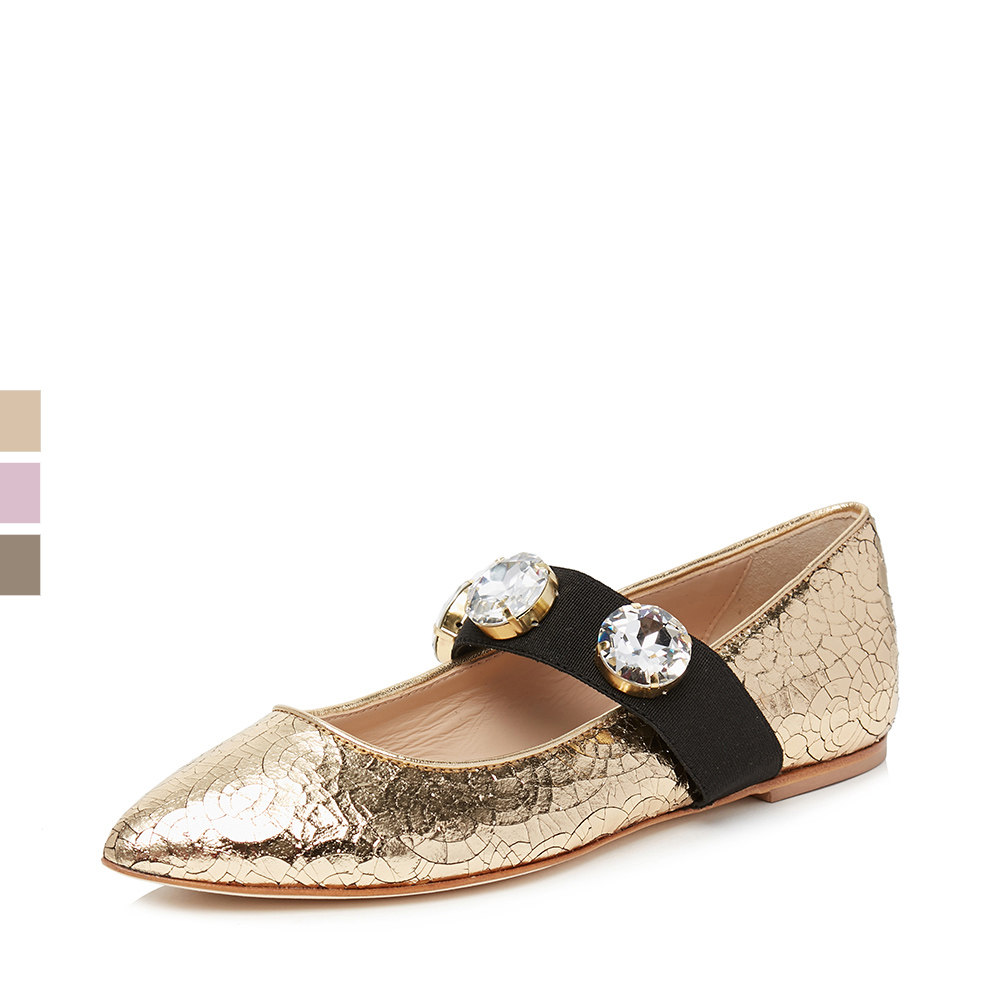 pollyplume多色亮钻装饰裂纹女士芭蕾舞单鞋单鞋