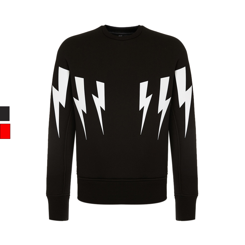 neil barrett 黑色简约闪电印花点缀圆领长袖男士套头卫衣
