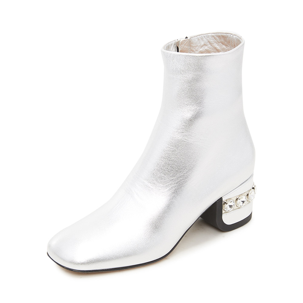 自营nicholaskirkwood银色牛皮经典水晶女士中筒时装靴