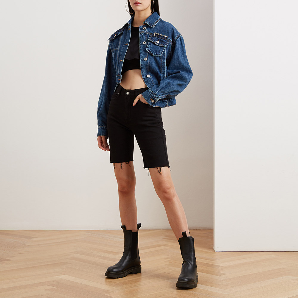 fengchenwang2021冬季蓝色水洗不规则女士短款牛仔外套外套新年礼物