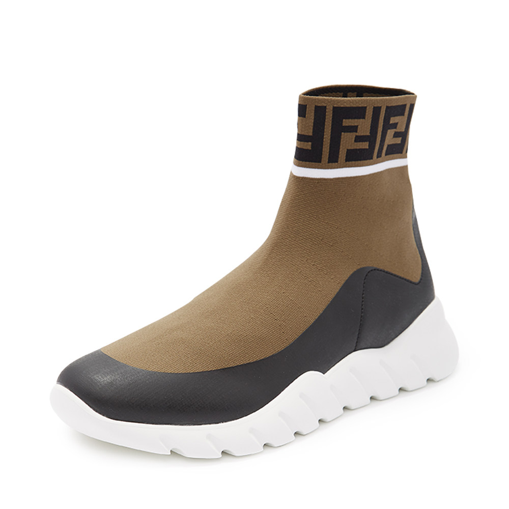 fendi棕色logo男士短靴袜靴高帮鞋