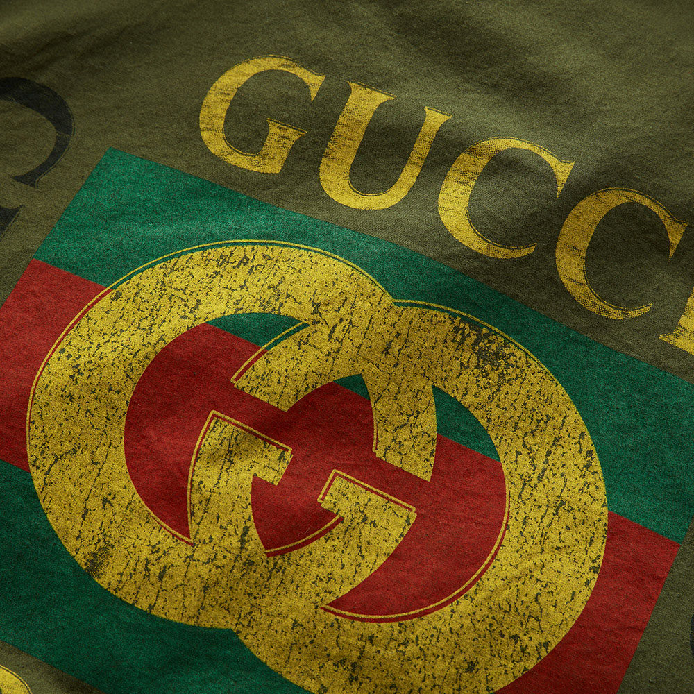 gucci/古驰绿色纯棉撞色logo印花龙形刺绣潮流男士外套