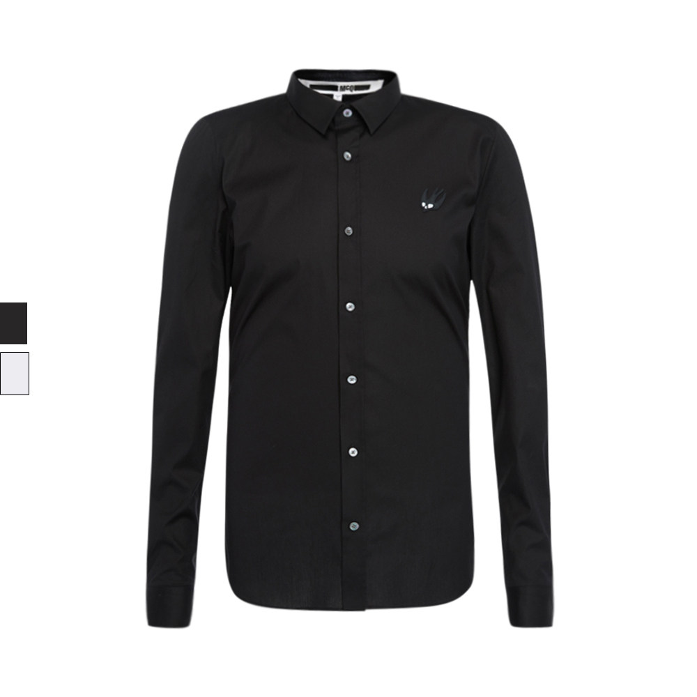 mcq黑白白色棉燕子logo男士长袖衬衫衬衫