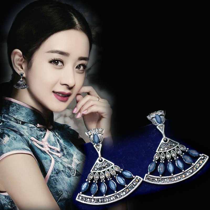 韩国旗袍耳饰银耳s925过敏配饰耳钉复古风大耳钉