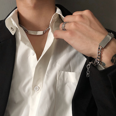 冷淡风小众简约钛钢掉色字母弯牌项圈链条笑脸choker项链