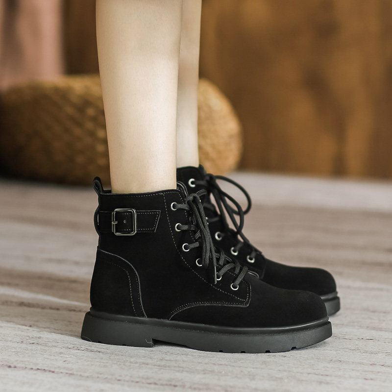 纯皮秋季马丁靴女短款秋天鞋子翻毛皮短靴子2022新款早秋款卡其色