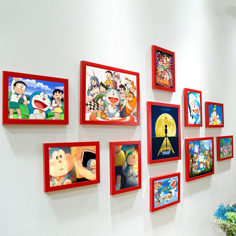 哆啦a梦动漫海报贴墙画卧室创意组合挂墙照片墙相框组合墙壁装 饰