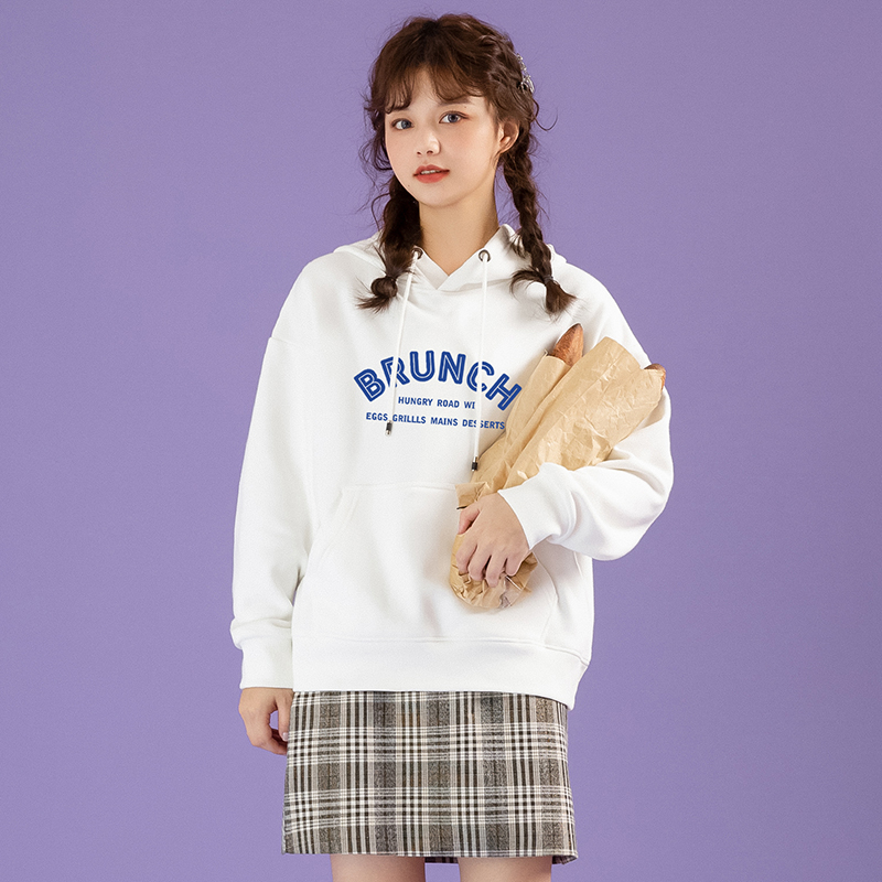 连帽白色加厚加绒时尚卫衣女秋冬2022新爆款宽松小个子小众潮ins