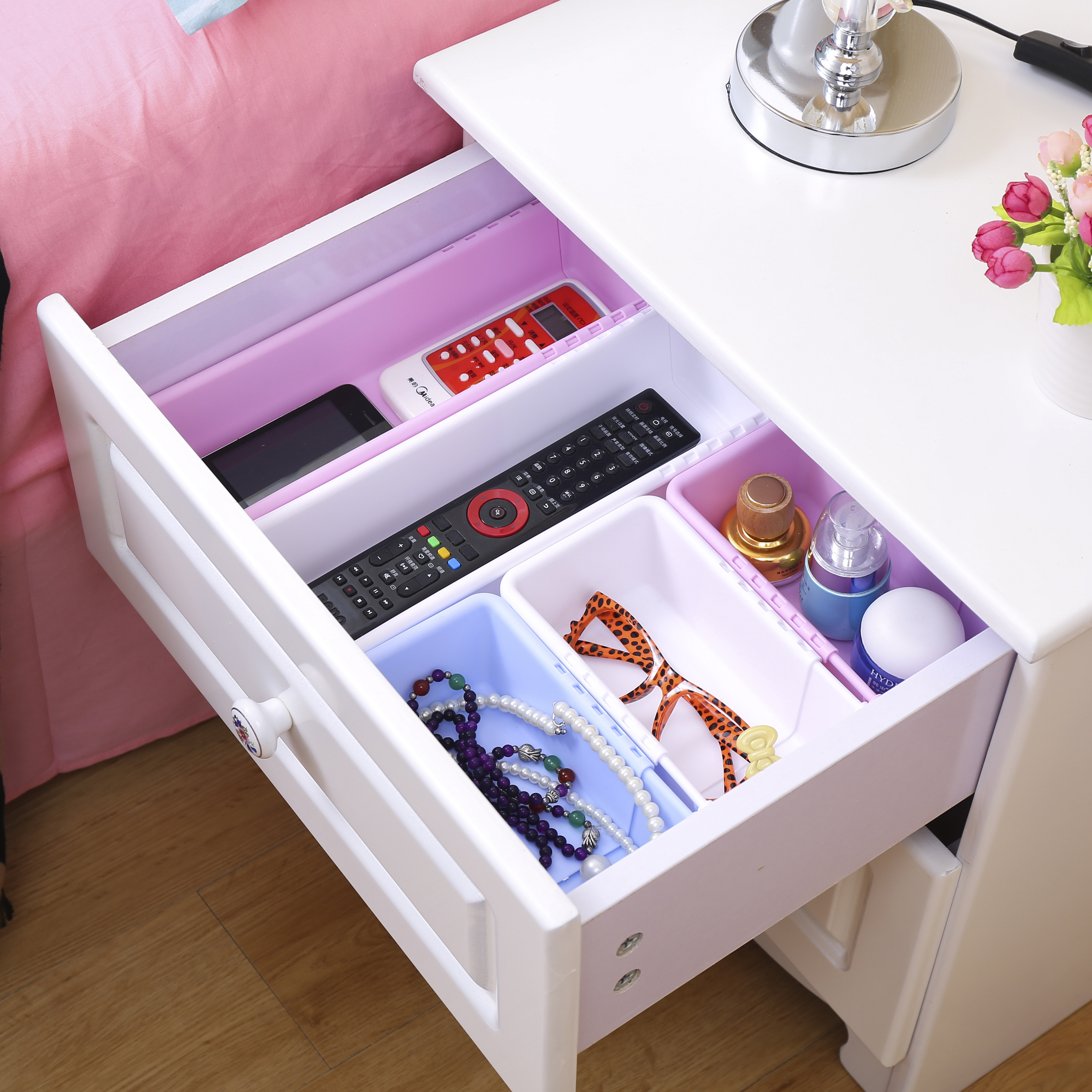 可伸缩收纳格抽屉式整理盒厨房餐具收纳盒塑料分隔盒储物盒小盒子_双