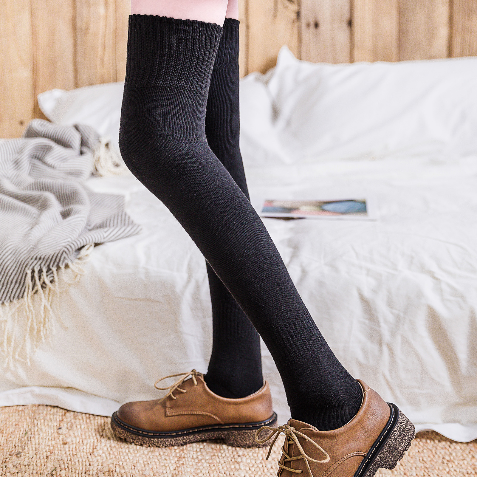 过膝袜子女秋冬季膝盖黑色长筒筒袜高筒加加厚保暖长筒袜