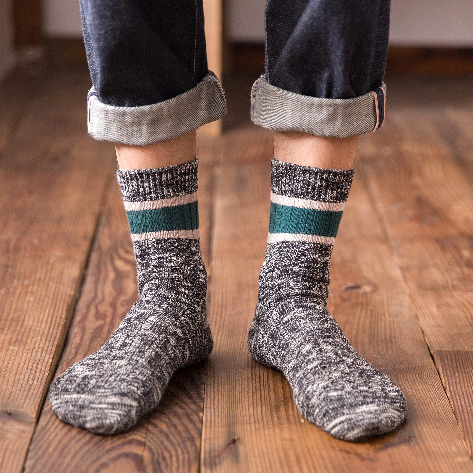 高帮男袜子潮流长筒袜长袜中筒袜男士纯棉袜毛线袜韩版街头秋冬季