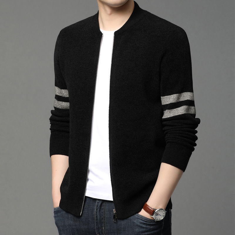 2022春秋季棒球领男士针织开衫外穿雪尼尔毛衣男外套韩版潮流上衣