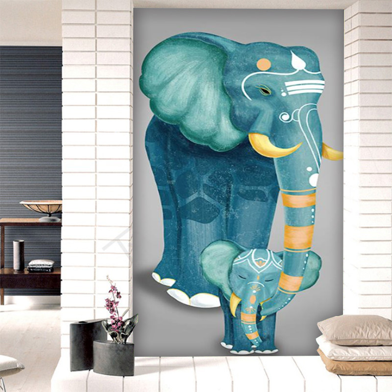 玄关装饰画现代简约大气走廊竖版壁画大象客厅过道无纺布墙纸