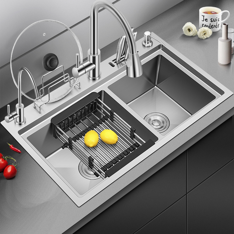 不锈钢水槽双槽纳米厨房洗菜菜盆手工加厚洗碗池水槽套餐