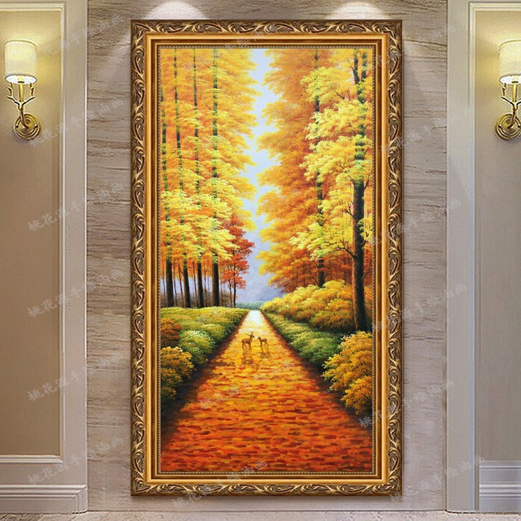 欧式手绘风景油画满地黄金大道客厅装饰画玄关油画
