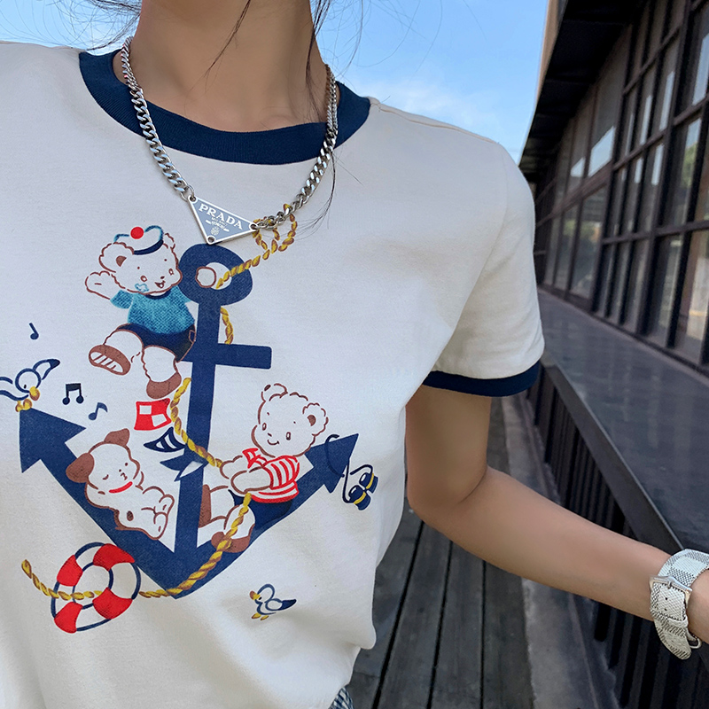 【地球店】可爱减龄小熊印花系列T恤女2021夏季新款宽松短袖上衣