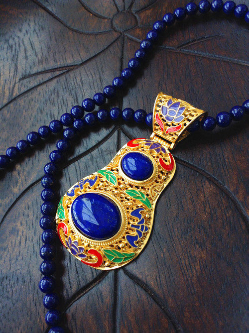 非常漂亮亮的银掐珐琅景泰蓝青金项链京城一绝项链