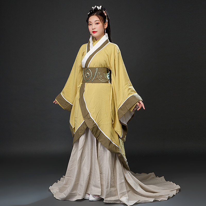 汉服影视新三国貂蝉同款古装女棉麻汉服拖尾贵妃服剧组群演演出服