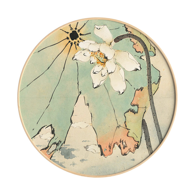 春夏云图现代新中式水墨荷花装饰画客厅圆形国画现代装饰画