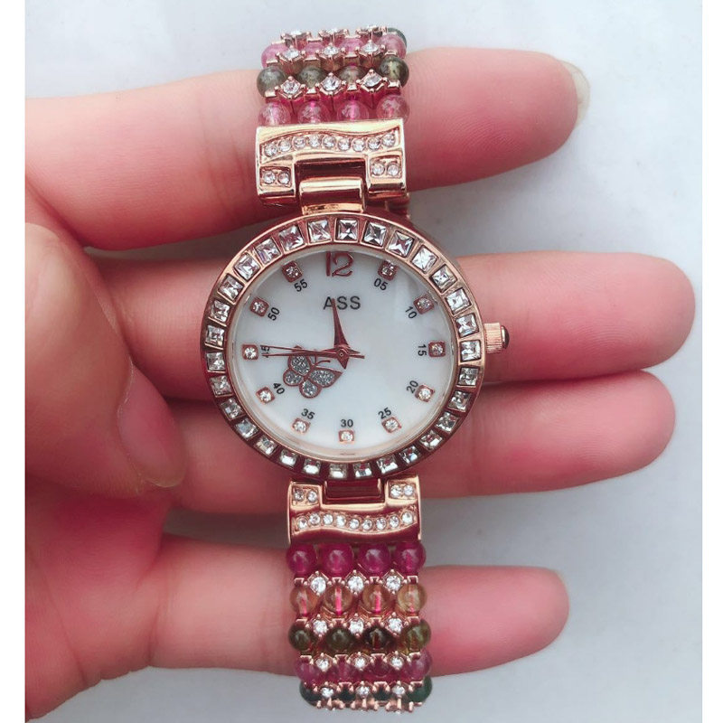 天然天然宝宝石碧玺多彩玉石手链手表指针彩宝国产腕表