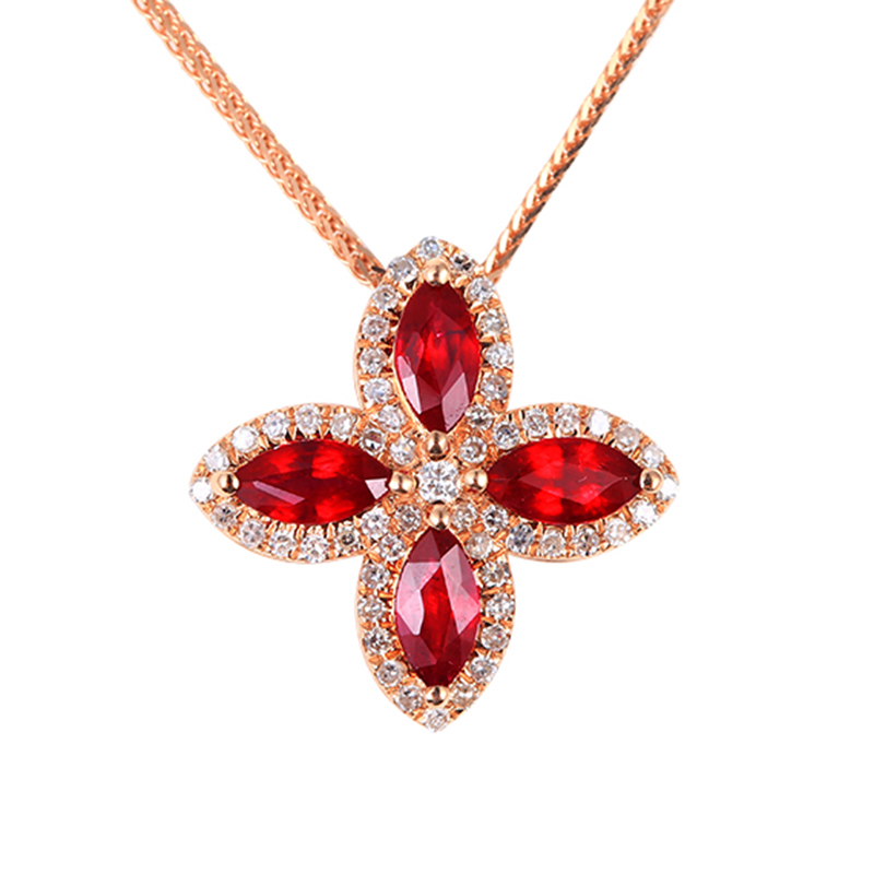 定制0.25克拉红宝石吊坠两用款18k金镶钻石 圆形宝石时尚优雅