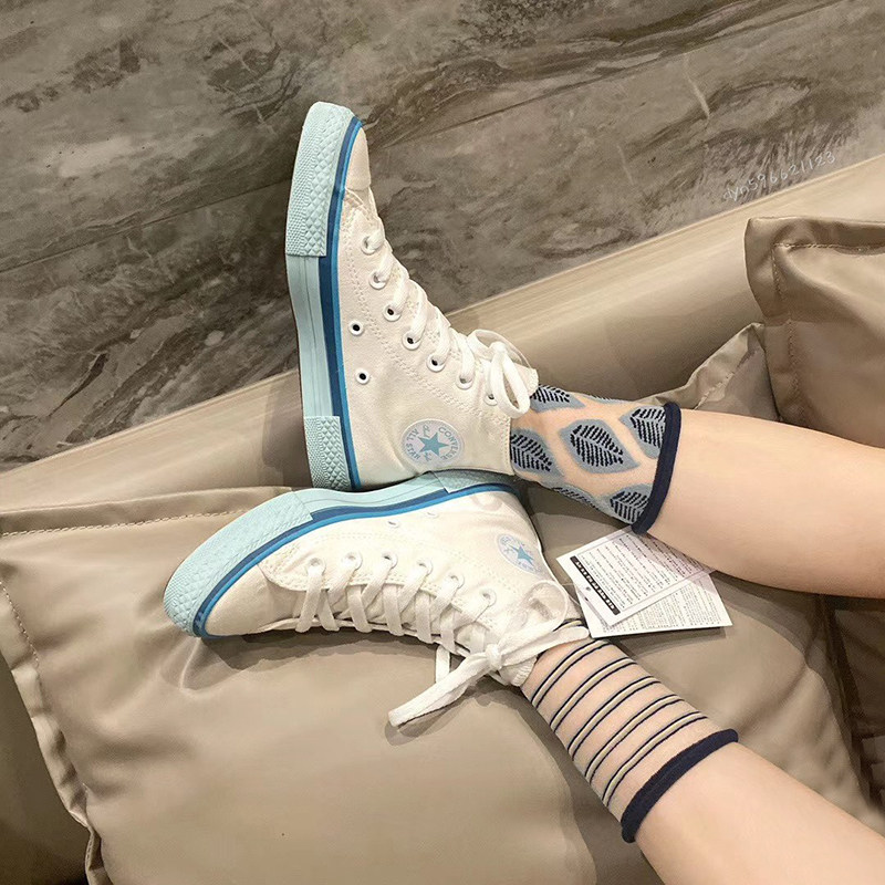 converse匡威allstar女撞色冰淇淋奶白蓝帆布鞋568805c帆布鞋
