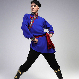 蒙古舞蹈服练习蒙族舞台表演出服上衣艺考级练功少数民族服装男士
