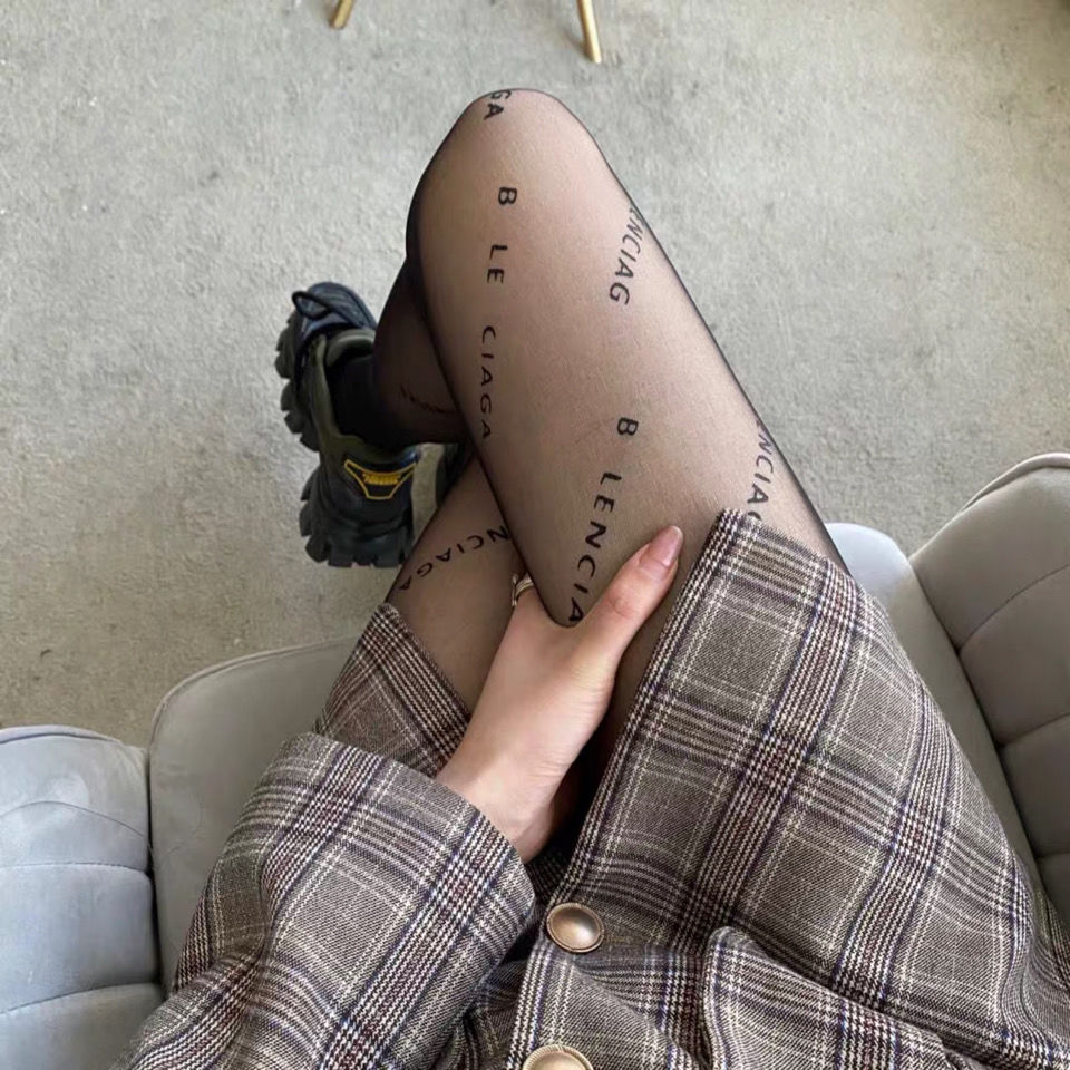 丝袜网红ins巴黎黑色字母世家女性性感薄款打底裤