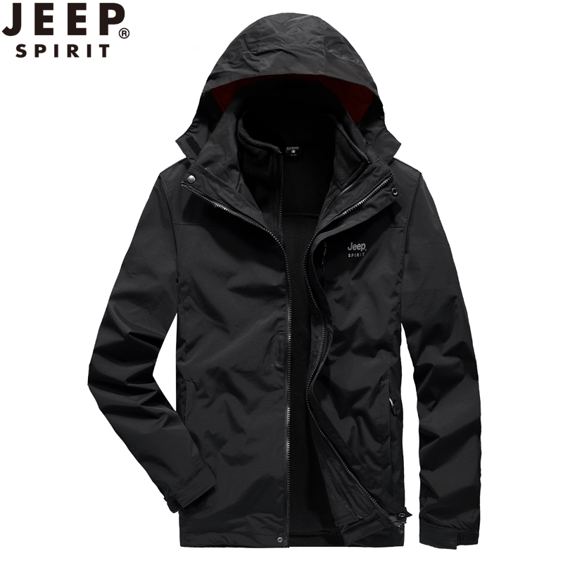 JEEP吉普冲锋衣夹克男秋冬季三合一外套加绒加厚户外两件套2022新