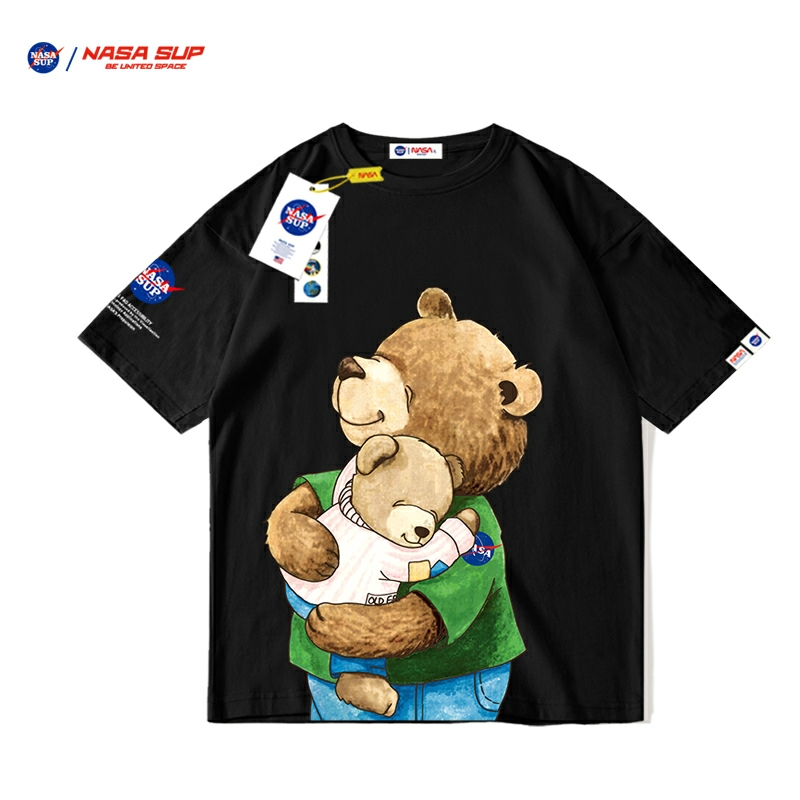 nasa官网联名小熊2022年夏季新款情侣潮牌宽松初高中生短袖t恤男