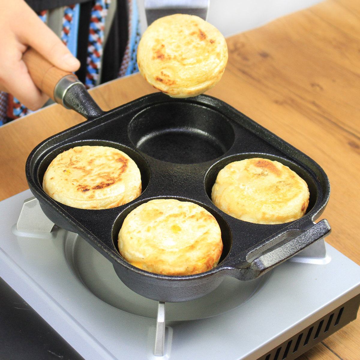煎蛋铸铁四孔蛋饺锅蛋堡锅鸡蛋汉堡模具煎锅