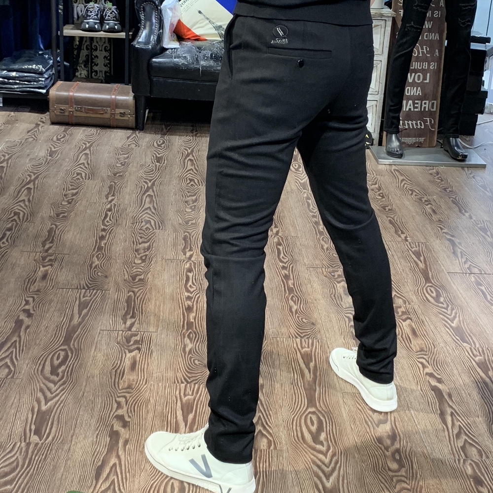 男士商务厚款休闲西裤韩版潮流修身小脚秋冬季弹力百搭深色长裤子