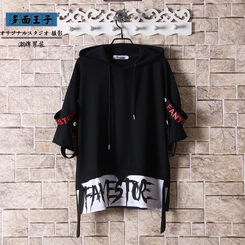 夏季半袖男女生短袖t恤嘻哈宽松街头青年新疆棉牌连帽潮流上衣服