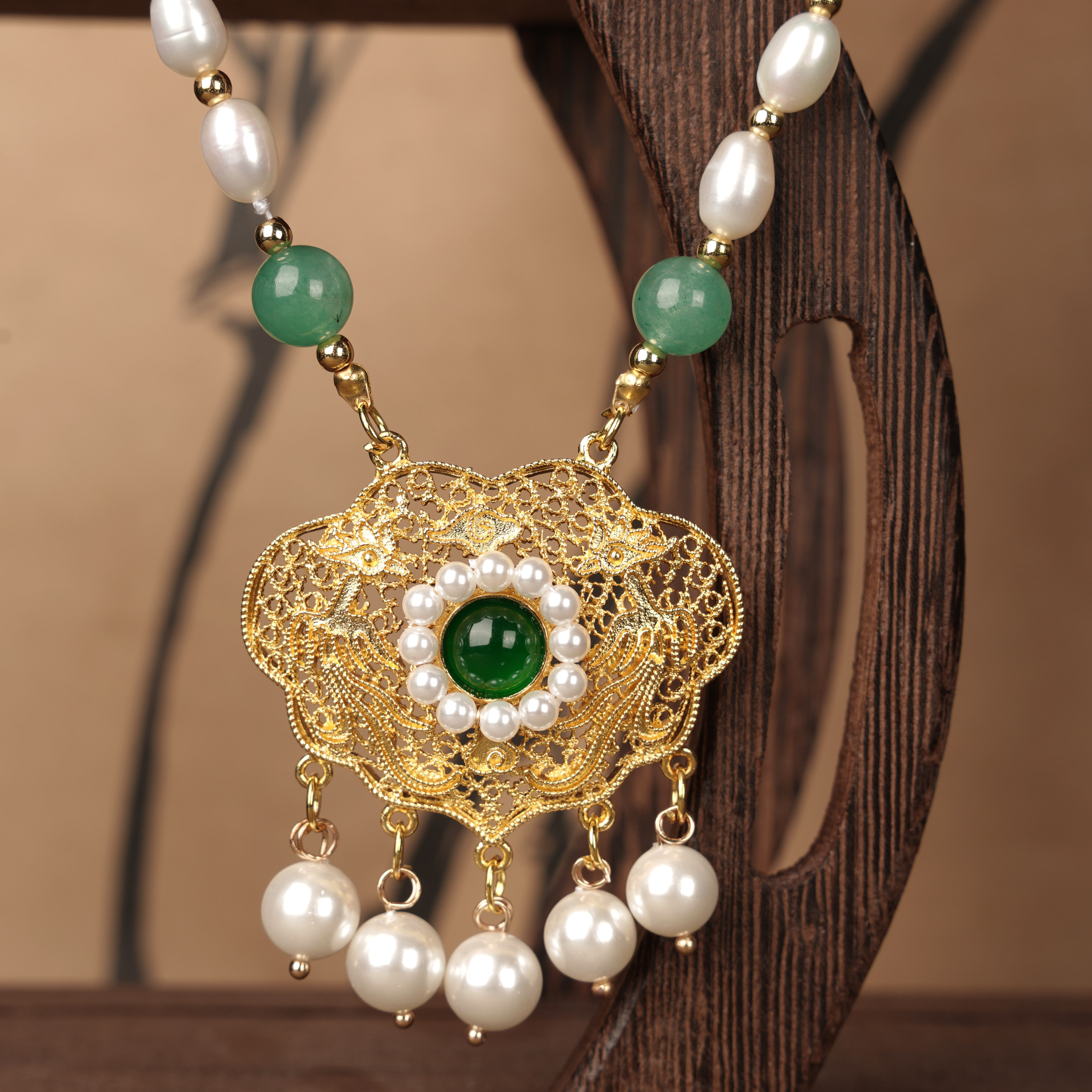 竹同汉服天然珍珠平安项链旗袍宋制璎珞如意项链