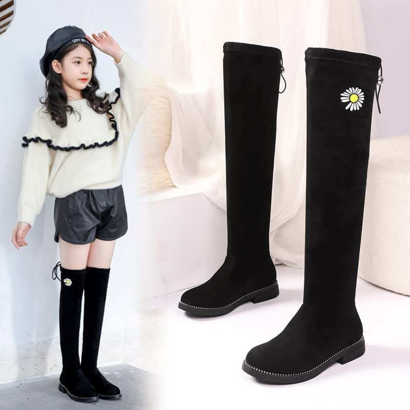 女童长靴靴子2020秋冬儿童过膝小女孩高筒弹力皮靴