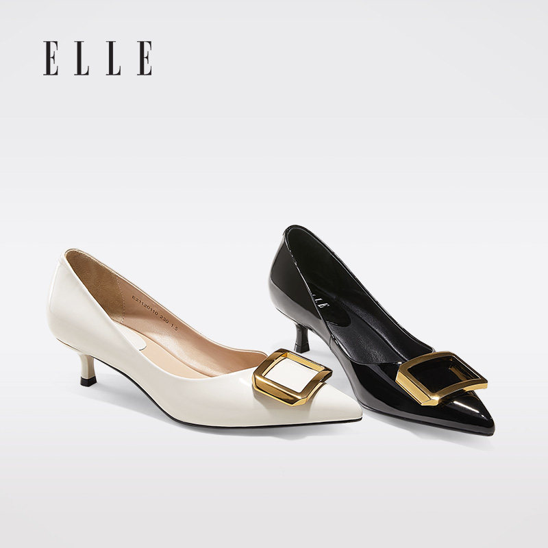 elle女鞋2021春夏新款复古金属气质女王时尚单鞋