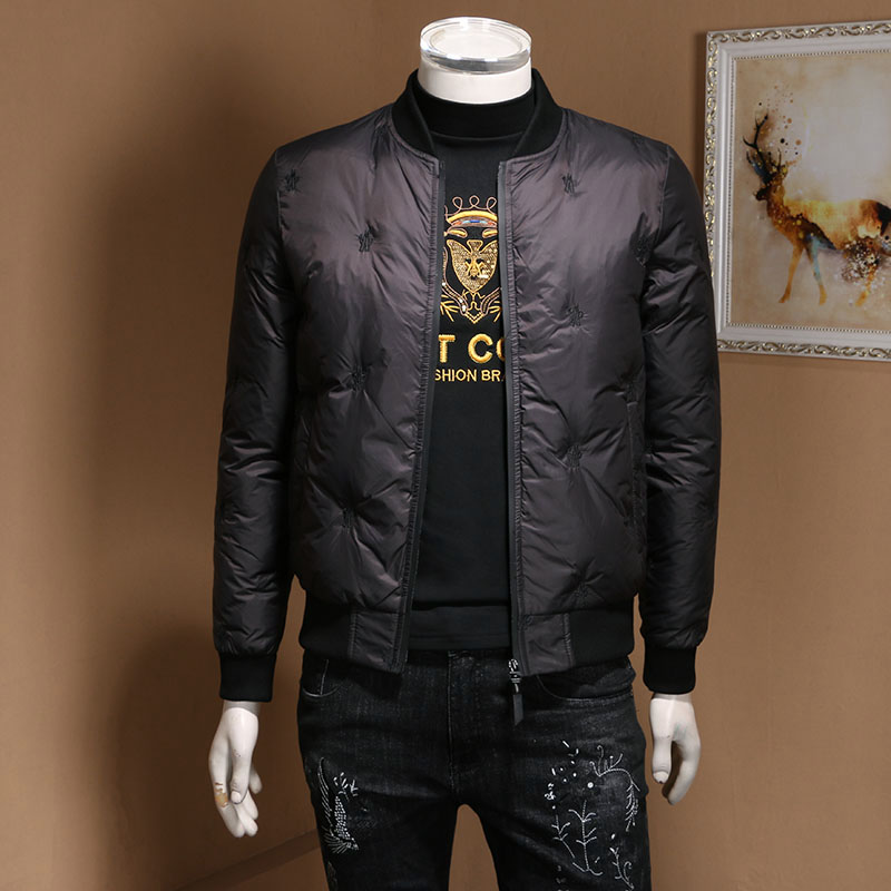 2021冬季新款刺绣羽绒服男短款白鸭绒立领修身帅气男士加厚外套潮