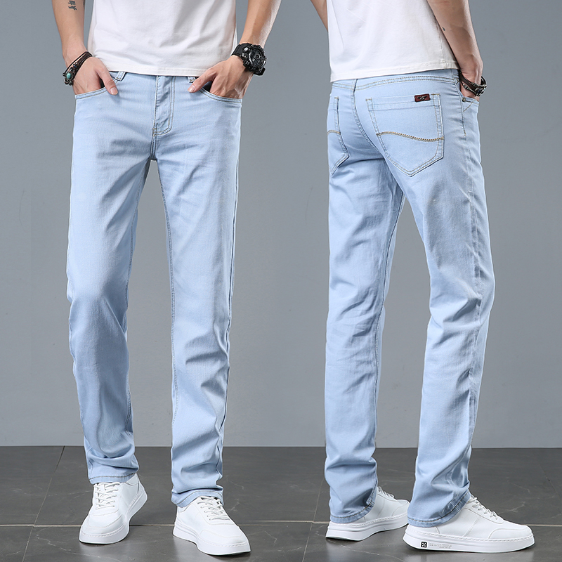 夏季薄款浅色牛仔裤男潮牌直筒宽松潮流韩版男裤休闲百搭春秋裤子