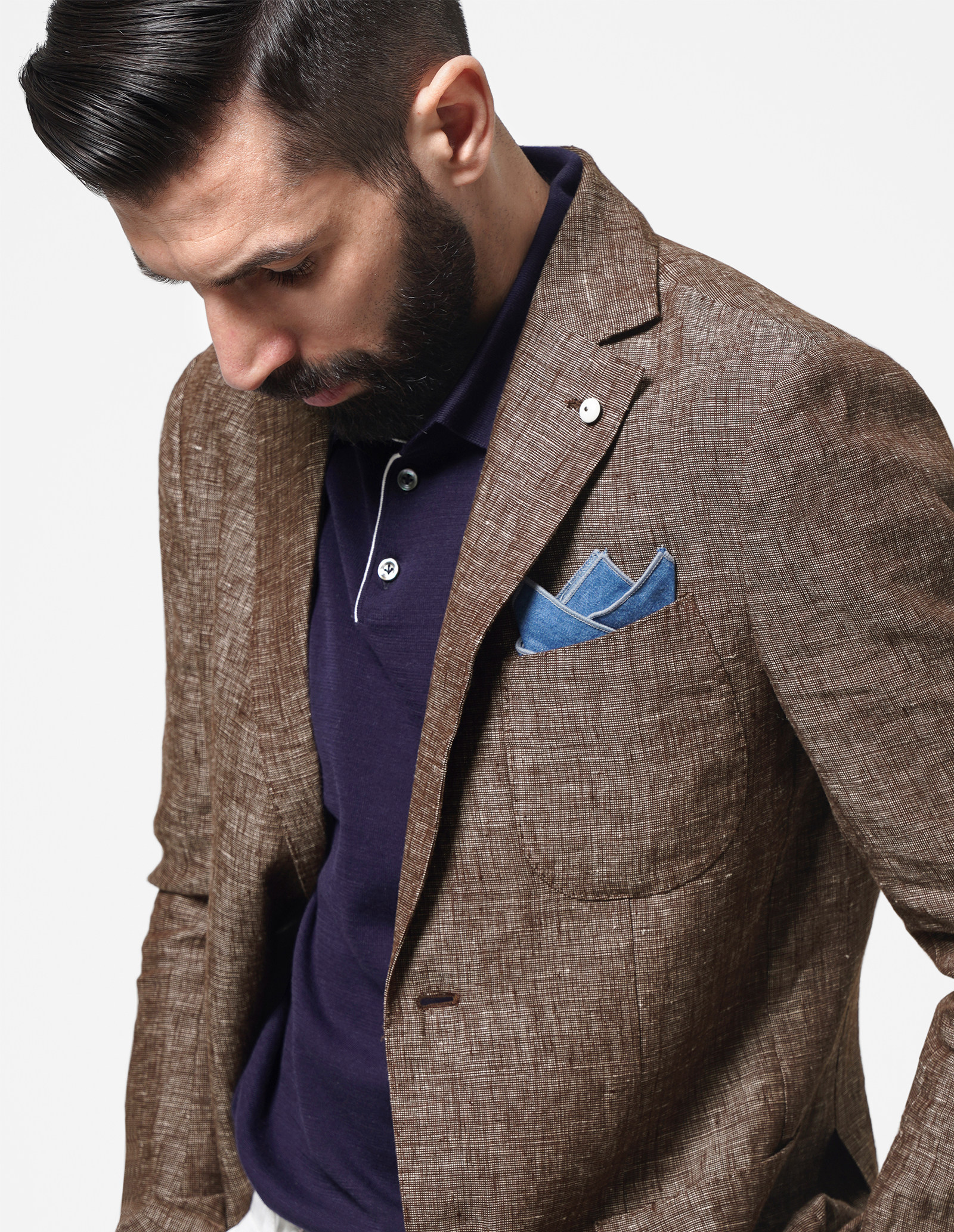 西装休闲度假洗水修身两粒夏季亚麻色织napoli西服